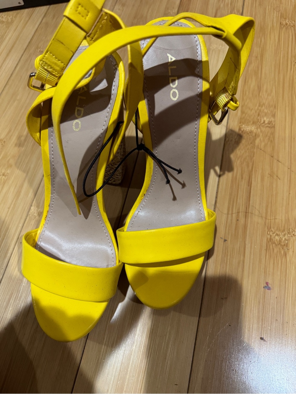 ALDO Bright Yellow Strappy Block Heel Sandals